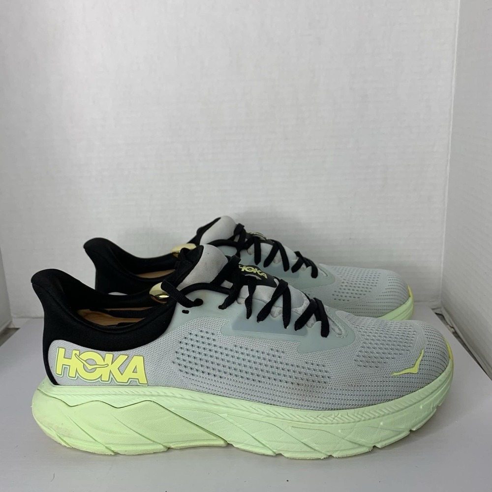 HOKA Arahi 7 Men's Running Sneakers Lace-Up Low Top Gray Green Yellow Sz10